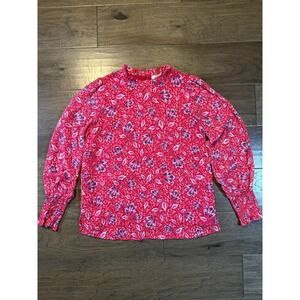 Joie Pink‎ Floral Mock Neck Blouse Smocked Cuff Long Sleeve Top Size M 1255250